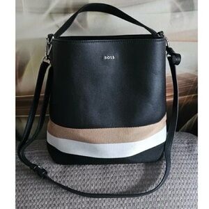 BOSS Black and Cream Shoulder Bag